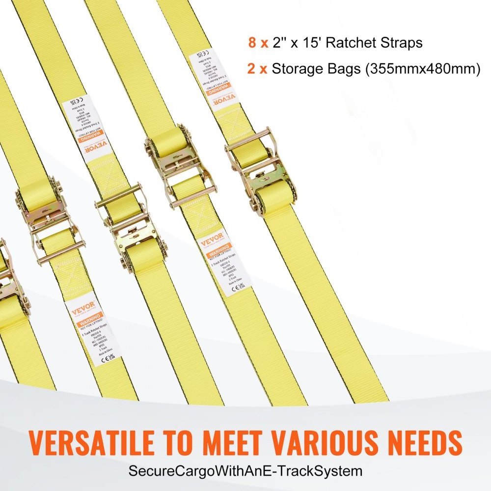 Ratchet Tie Down Straps ,  E-Track Endless Ratchet with 8 Premium for Moving Securing Cargo, Appliances, Lawn Equipment