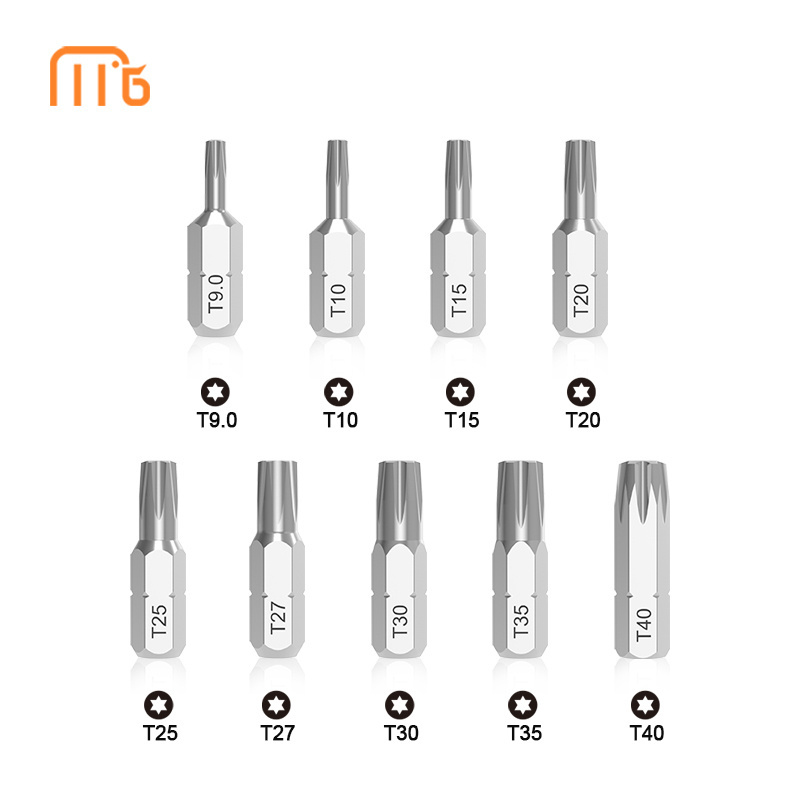 OEM ODM screwdriver bit Bright Chrome H6.35*25mm Torx screwdriver bit T9.0 T10 T15 T20 T25 T27 T30 T35 T40 Multiple size