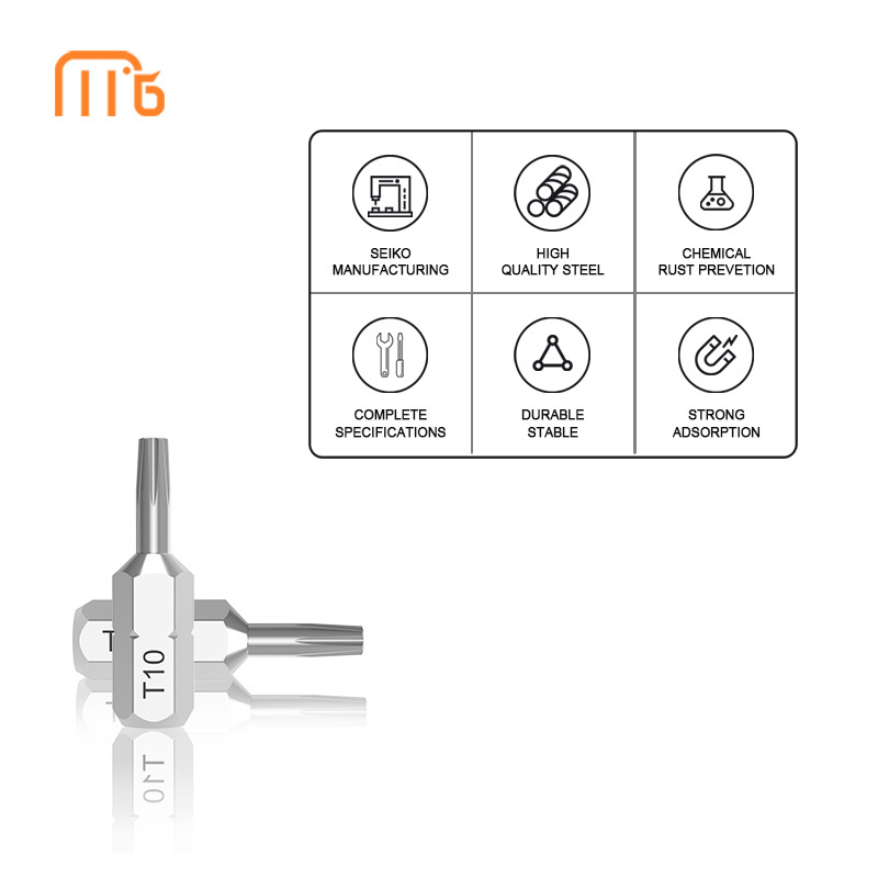 OEM ODM screwdriver bit Bright Chrome H6.35*25mm Torx screwdriver bit T9.0 T10 T15 T20 T25 T27 T30 T35 T40 Multiple size