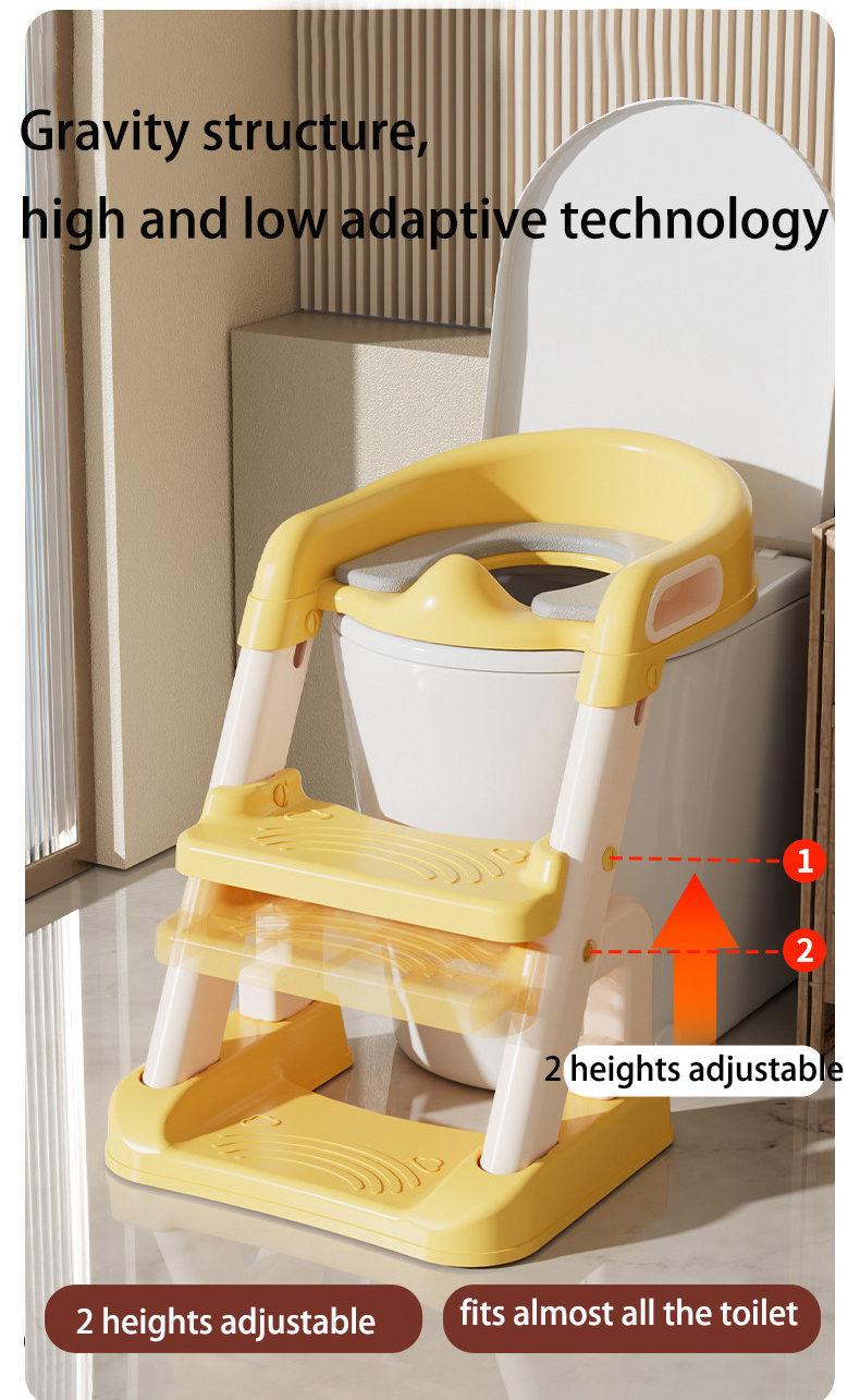 Kid  Folding Adjustable Soft PVC Cushion Children Toddler Toilet Baby Potty Training Seat Chair with Step Stool Ladder