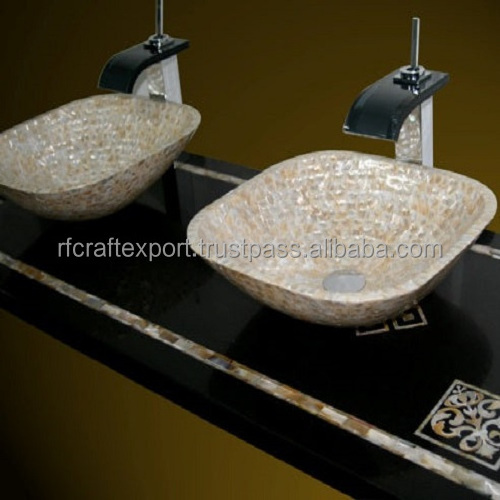 Hot Selling Design Basin made by river shell/mother of pearl latest design manufacturing home decor from India by RF Crafts