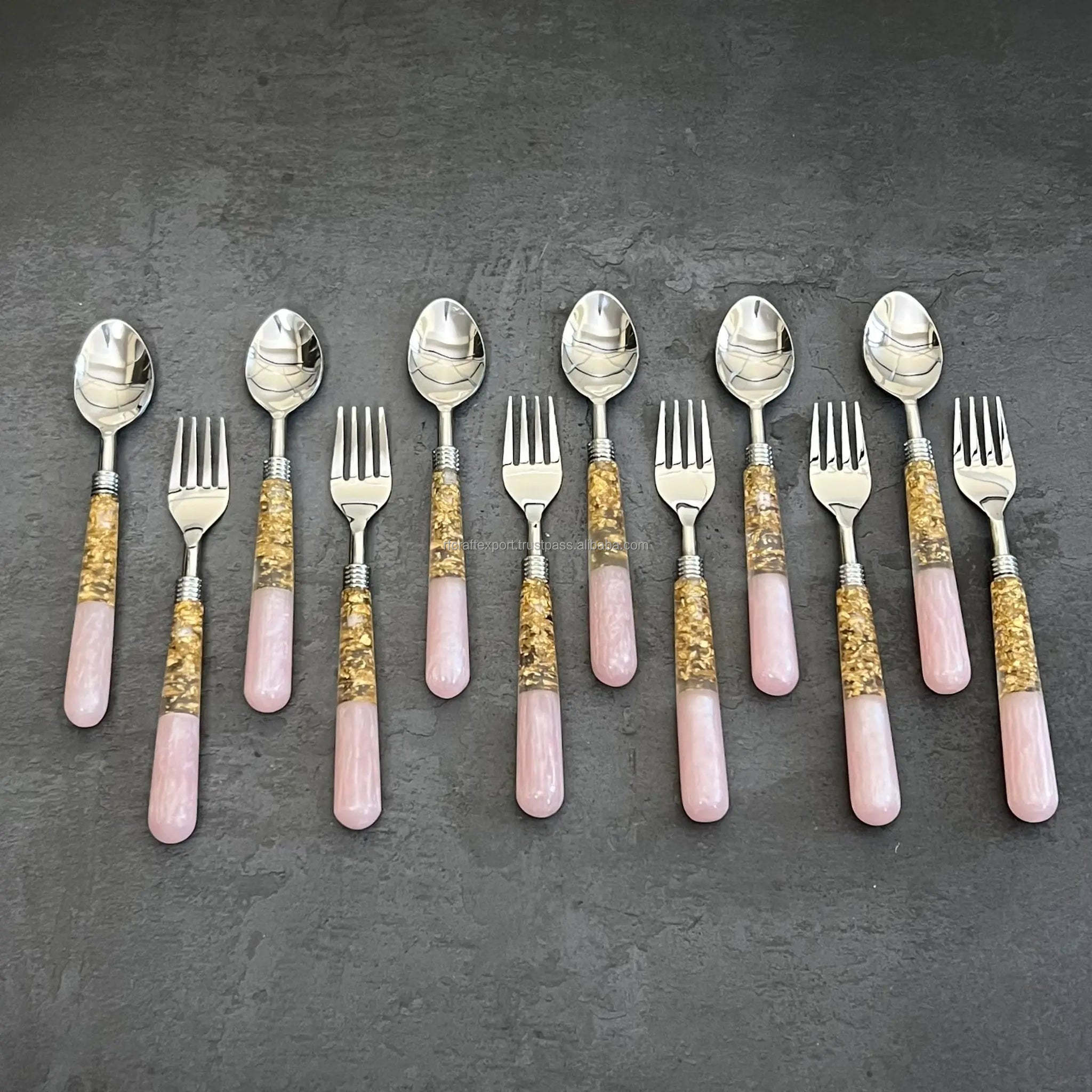 Wholesale resin metal flatware set of 12 for kitchen & restaurant custom size brass flatware spoon & fork by RF Crafts