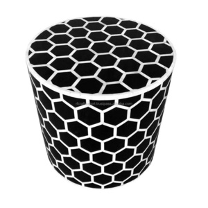 HandmadeCocktail honeycomb round Table Bone Inlay Coffee Table Round Striped Design in Black and White Bone Inlay bedside table