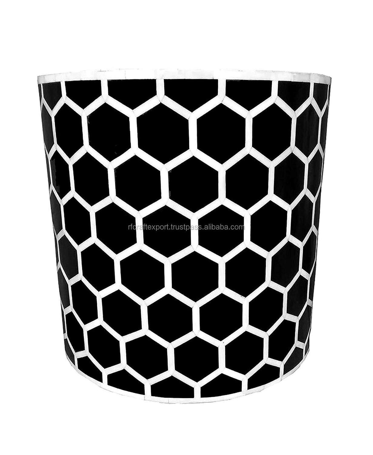 HandmadeCocktail honeycomb round Table Bone Inlay Coffee Table Round Striped Design in Black and White Bone Inlay bedside table