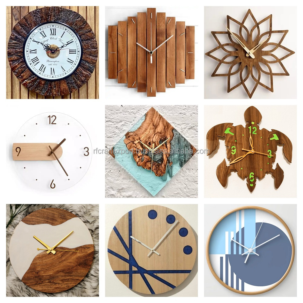 New Wall Clock Square Silent Non Ticking Clock 12 Inch Wood Natural Wooden Walnut Brown Home Decor for Living Room by RF Crafts