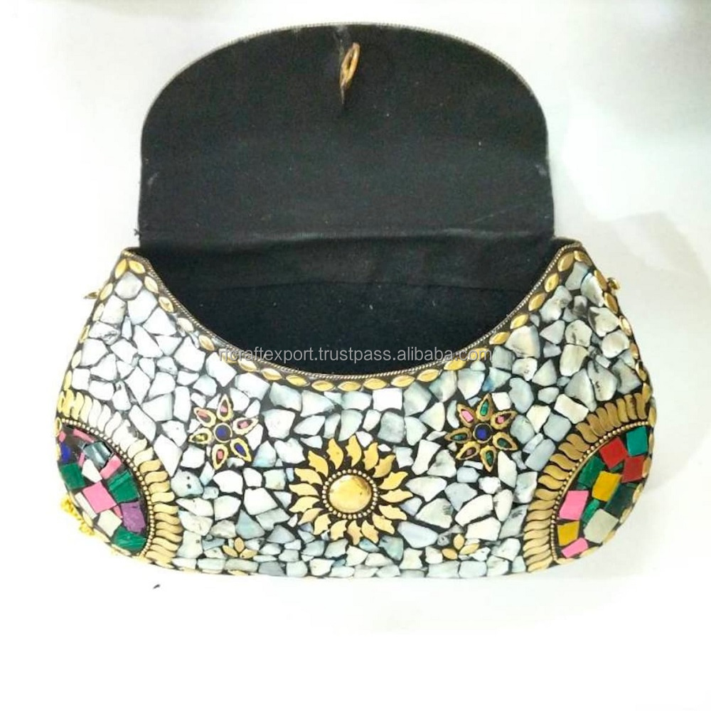 Firoja mosaic work purses metal clutch bags