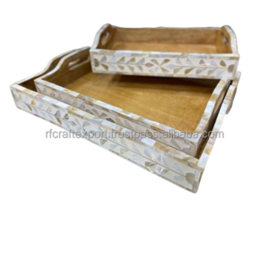 HANDMADE BEAUTIFUL BONE INLAY AND MOTHER OF PEARL INLAY TRAY BOX AND INCENSE BURNER CENSER BAKHOOR MUBKHARA