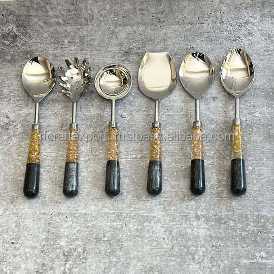 New Metal Steel Stainless spoon for handle with resin design coffee spoons boutique gifts gold spoons from India by RF Crafts