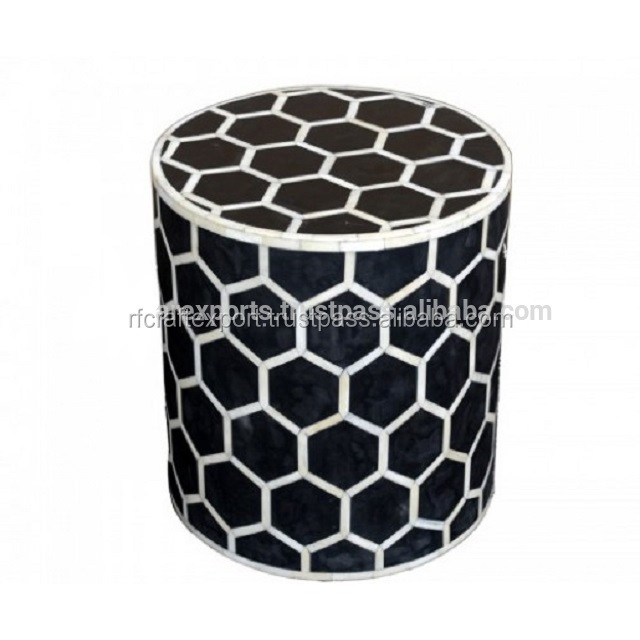 HandmadeCocktail honeycomb round Table Bone Inlay Coffee Table Round Striped Design in Black and White Bone Inlay bedside table