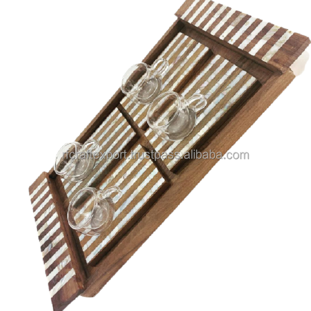 New Special High Quality Mother of Pearl Tray with Serving Plate of 6 in Trending for Serving from India by RF Crafts