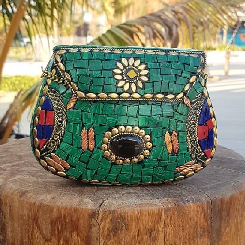 Modern Design Handmade mosaic metal bag Stone Clutch Ethnic Indian Women/Girls Bridal metal clutch party sling bag by RF Crafts