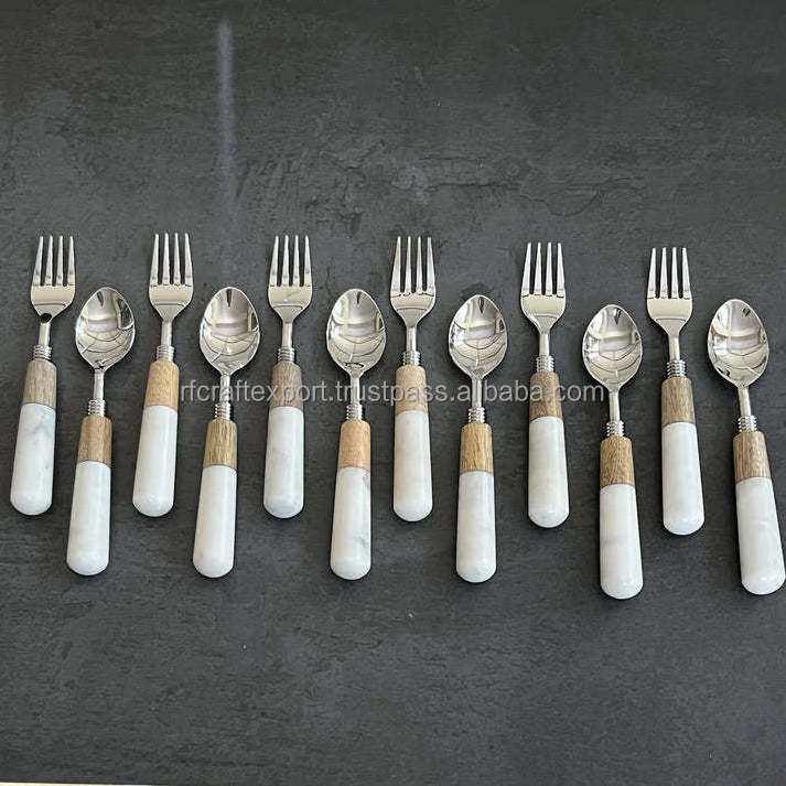 Wholesale resin metal flatware set of 12 for kitchen & restaurant custom size brass flatware spoon & fork by RF Crafts