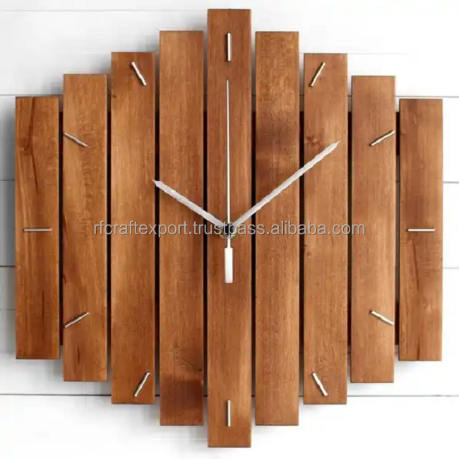 New Wall Clock Square Silent Non Ticking Clock 12 Inch Wood Natural Wooden Walnut Brown Home Decor for Living Room by RF Crafts