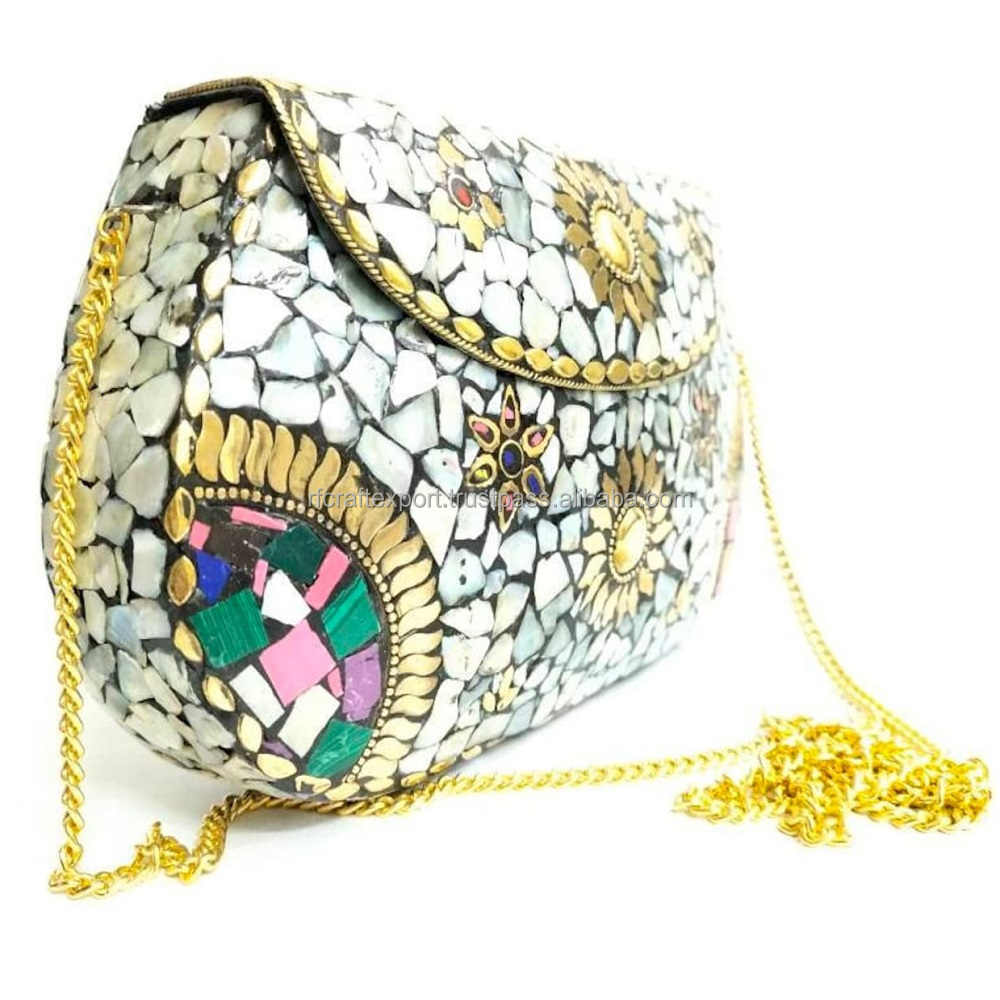 Firoja mosaic work purses metal clutch bags