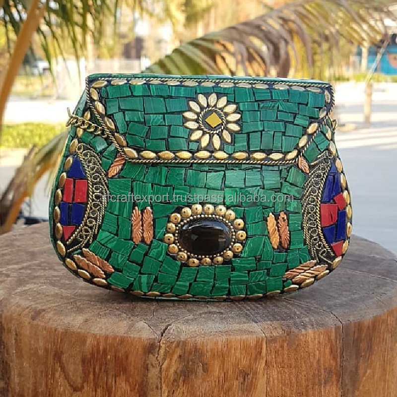 Modern Design Handmade mosaic metal bag Stone Clutch Ethnic Indian Women/Girls Bridal metal clutch party sling bag by RF Crafts