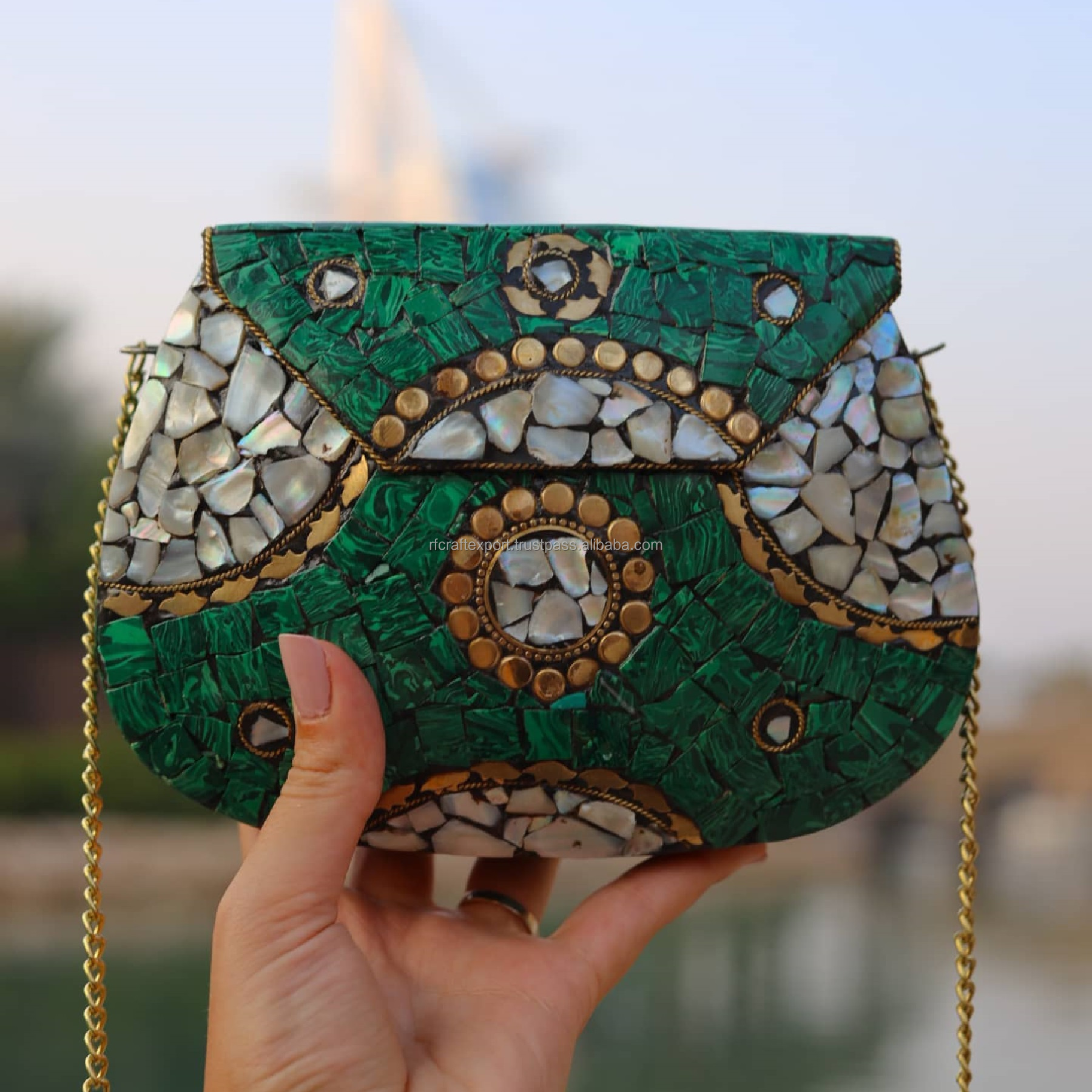 Modern Design Handmade mosaic metal bag Stone Clutch Ethnic Indian Women/Girls Bridal metal clutch party sling bag by RF Crafts