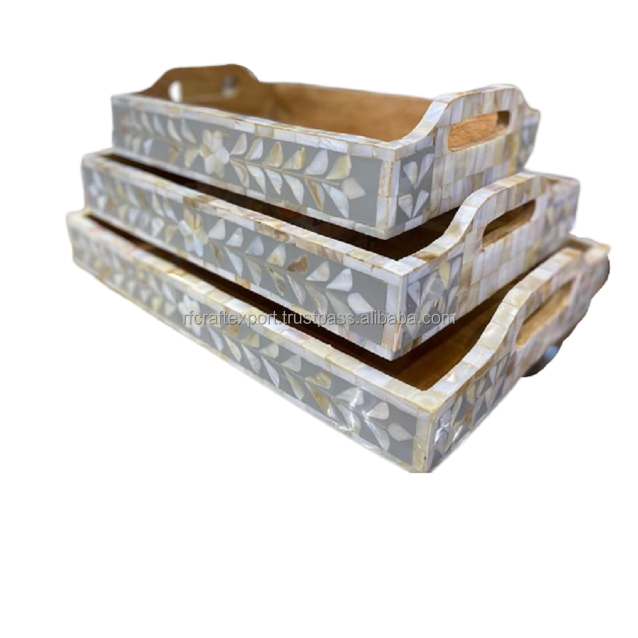 HANDMADE BEAUTIFUL BONE INLAY AND MOTHER OF PEARL INLAY TRAY BOX AND INCENSE BURNER CENSER BAKHOOR MUBKHARA