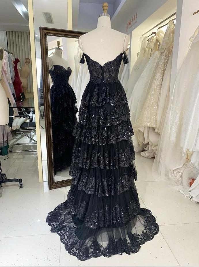 Factory wholesale Black off shoulder ruffle dresses dress arabic luxury prom evening mermaid gown prom dress 2023 royal