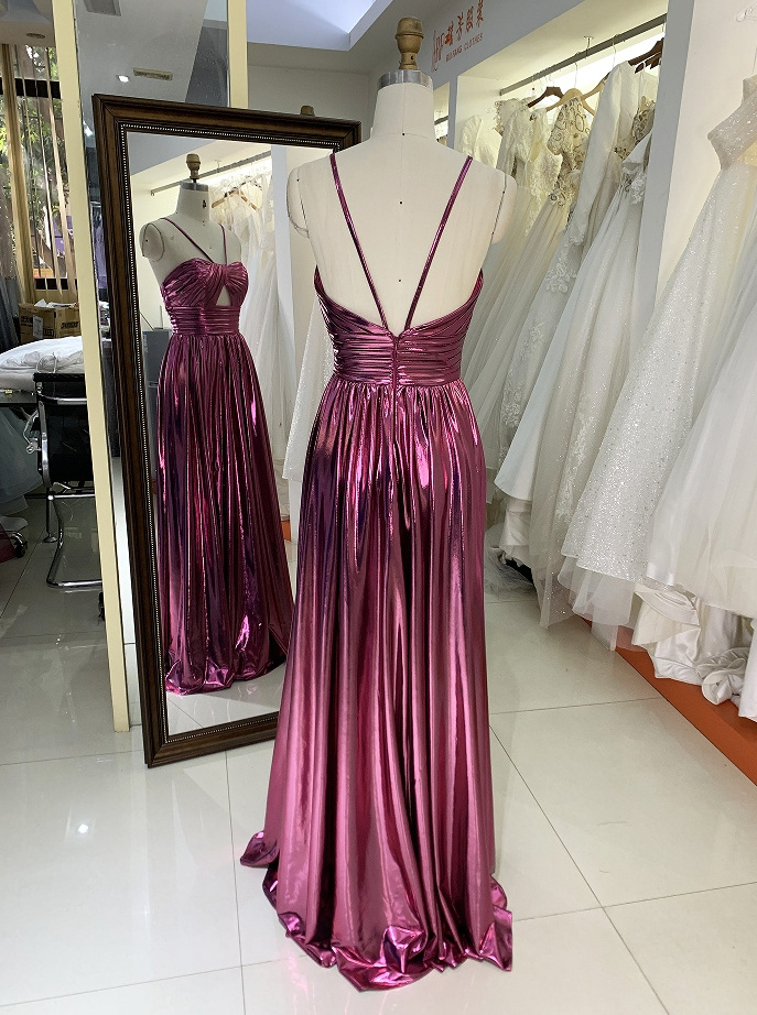 2024 Rose gold silver hand pleated sleeveless satin A line zipper up back prom bridesmaid dresses