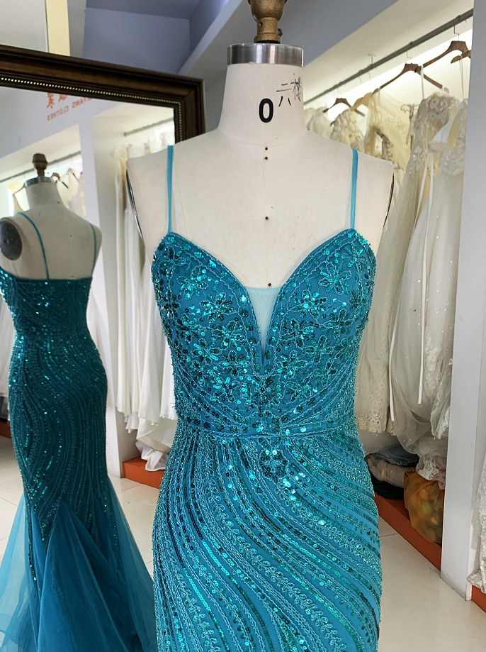 V neck new sequins beading elegant women prom dresses green 2023 dress arabic luxury prom evening mermaid