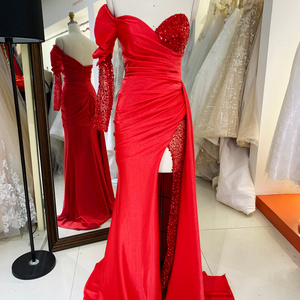 Red long sleeve mermaid mother of the bride wedding evening dresses 2022