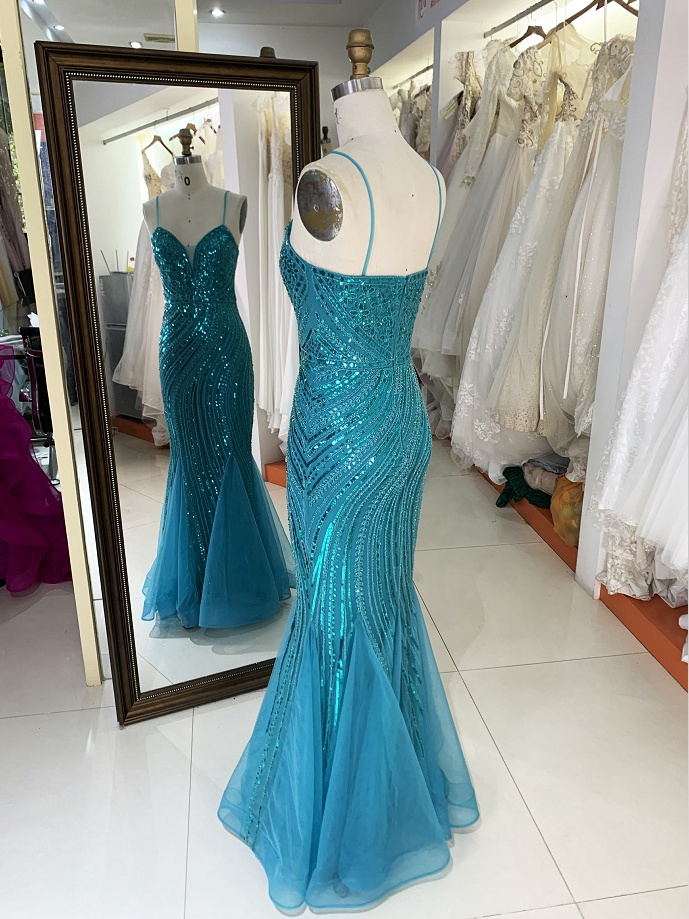 V neck new sequins beading elegant women prom dresses green 2023 dress arabic luxury prom evening mermaid