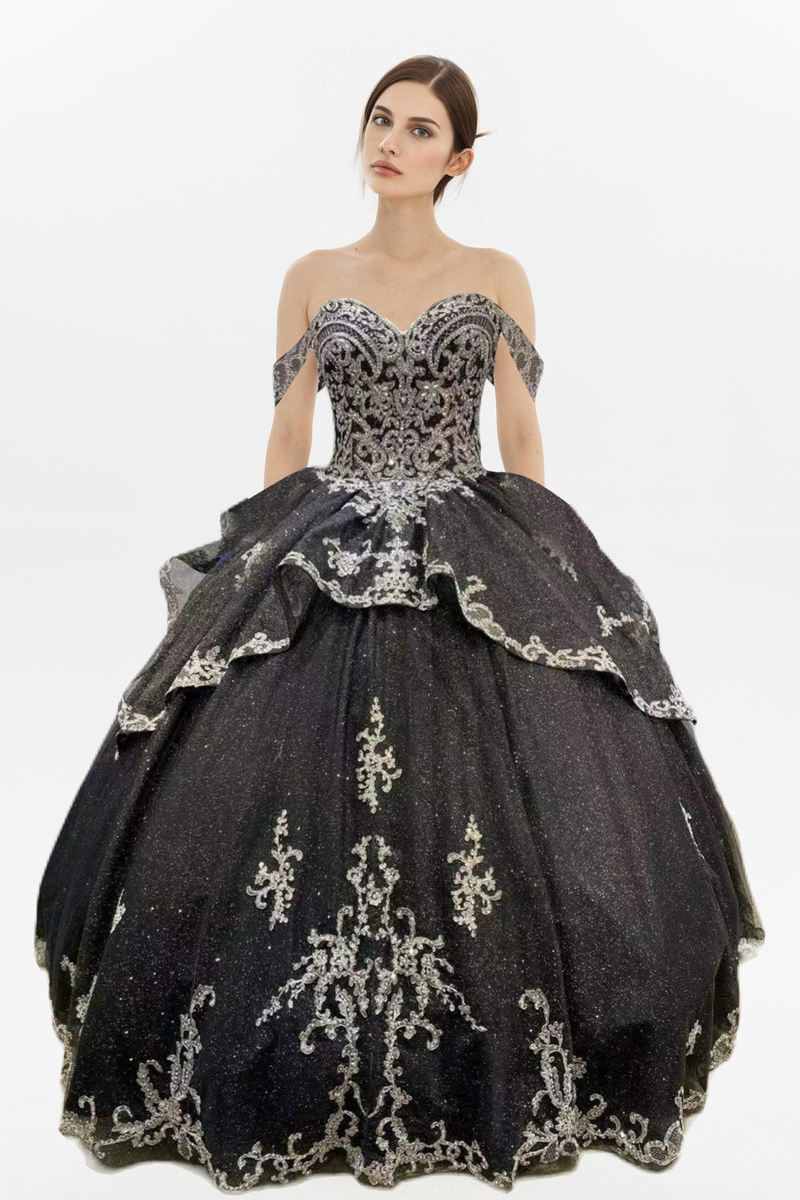 Off shoulder western black gold elegant quinceaneras dress new for 2023