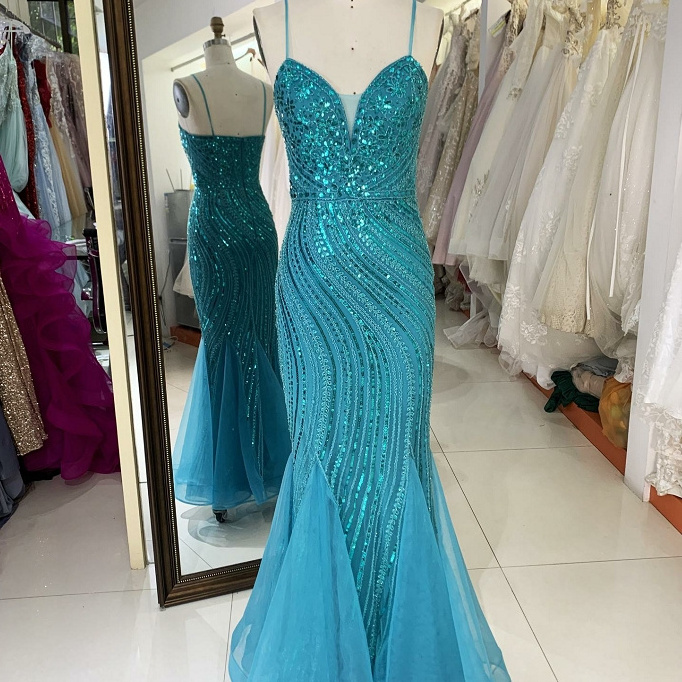 V neck new sequins beading elegant women prom dresses green 2023 dress arabic luxury prom evening mermaid