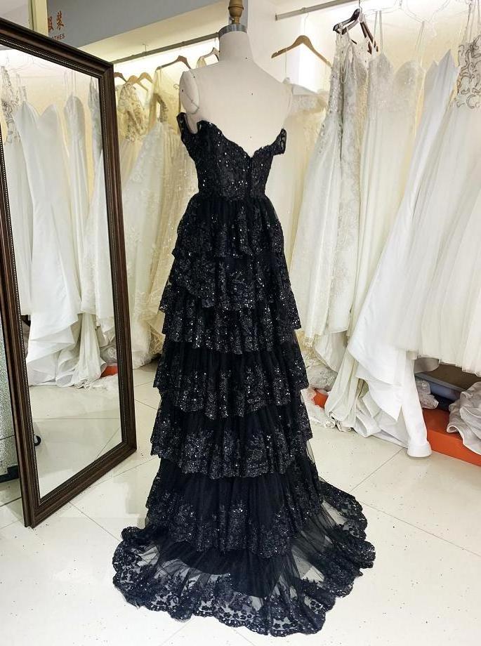 Factory wholesale Black off shoulder ruffle dresses dress arabic luxury prom evening mermaid gown prom dress 2023 royal