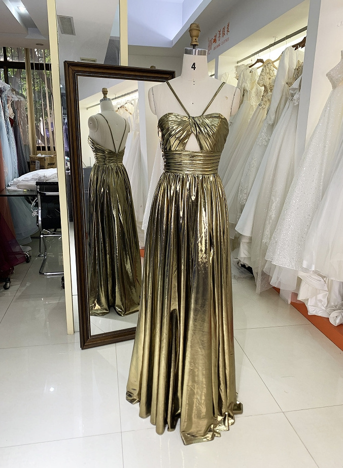 2024 Rose gold silver hand pleated sleeveless satin A line zipper up back prom bridesmaid dresses