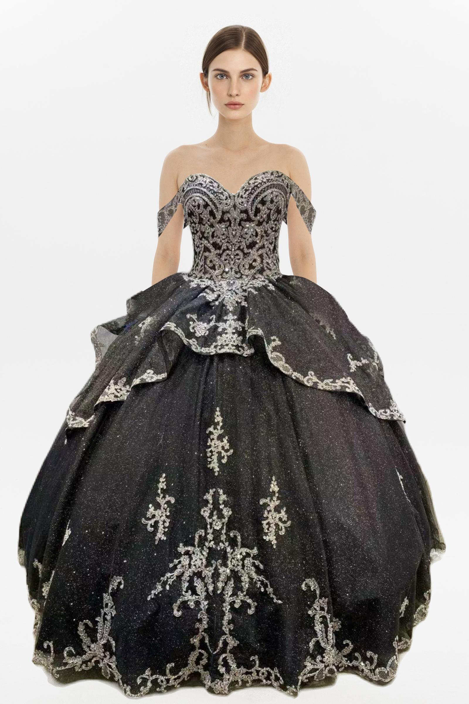 Off shoulder western black gold elegant quinceaneras dress new for 2023