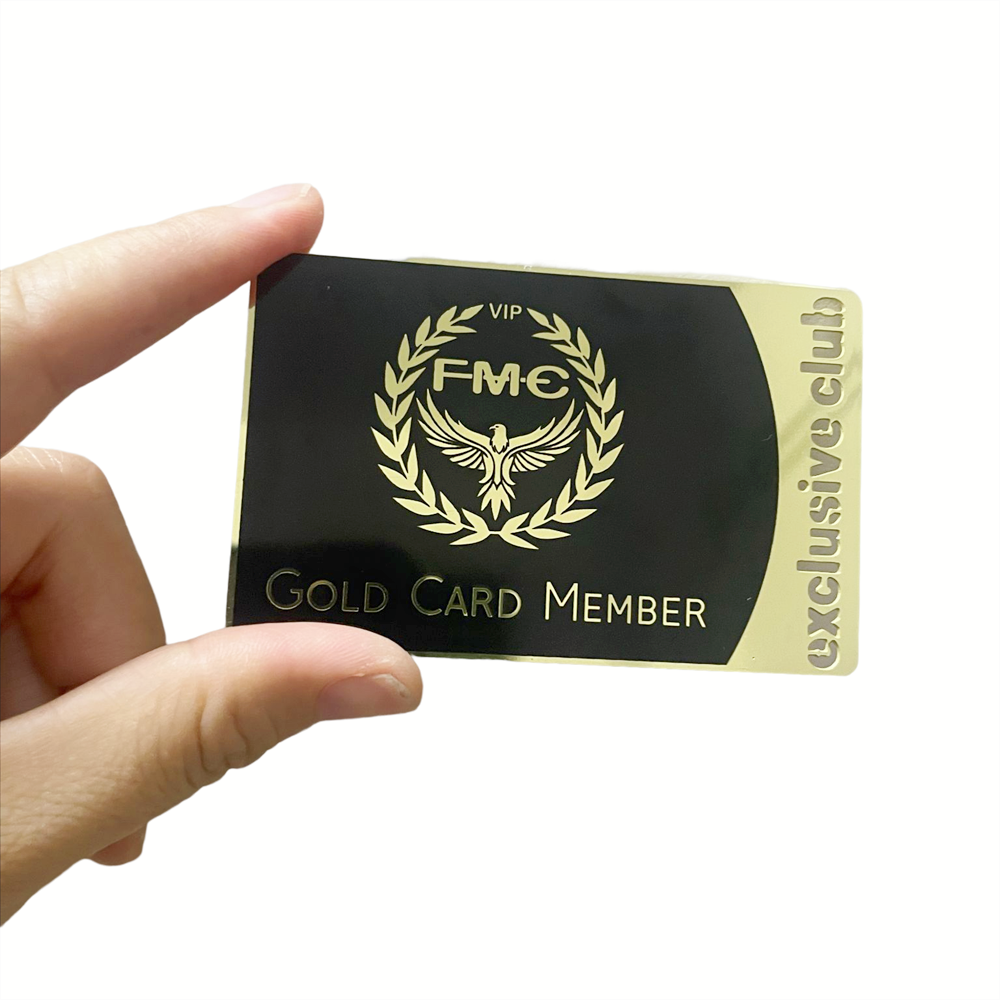 Free Design Polished Gold Foil Luxury Metal Business Cards Blanks Stainless Steel Mirror Black Gold VIP Member Card