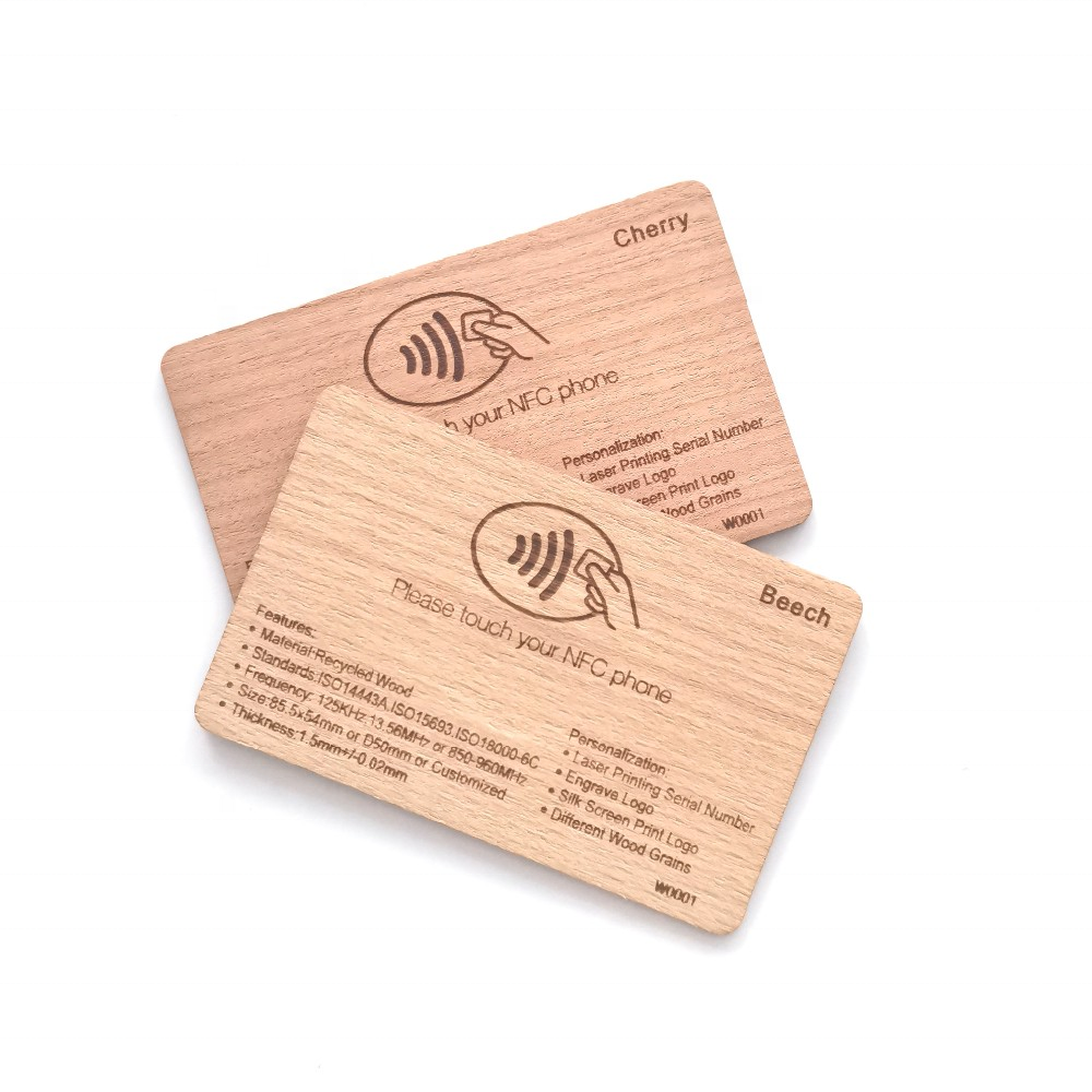 Hot Sale Eco-friendly Laser Engraved NFC Wooden Cards Passive 13.56mhz NTAG213 NTAG215 NTAG216 Smart RFID Wood Card