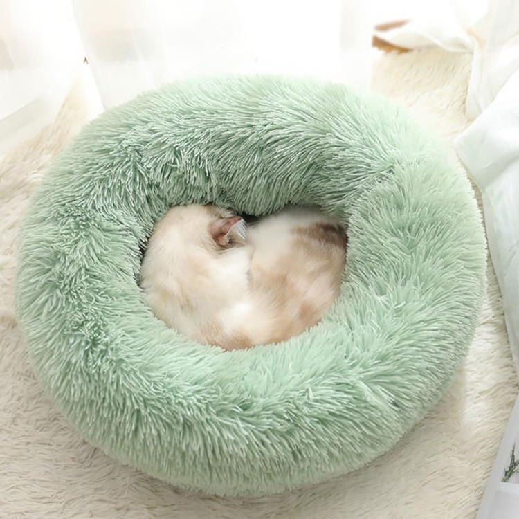 Waterproof Washable Small Round Sofa Fluffy Plush Anti Anxiety Calming Donut Foam Cat Dog Pet Beds