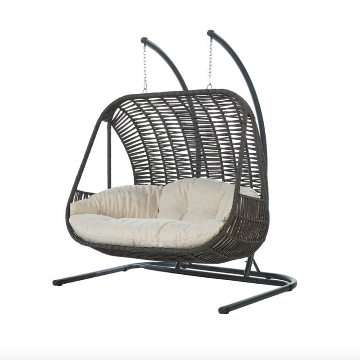 Outdoor Double Seat Garden Furniture Rattan Rope Patio Swings Hanging Egg Chair Hammock with Stand Indoors and Outdoors