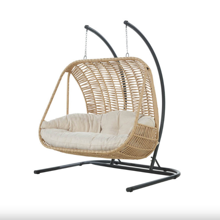 Outdoor Double Seat Garden Furniture Rattan Rope Patio Swings Hanging Egg Chair Hammock with Stand Indoors and Outdoors