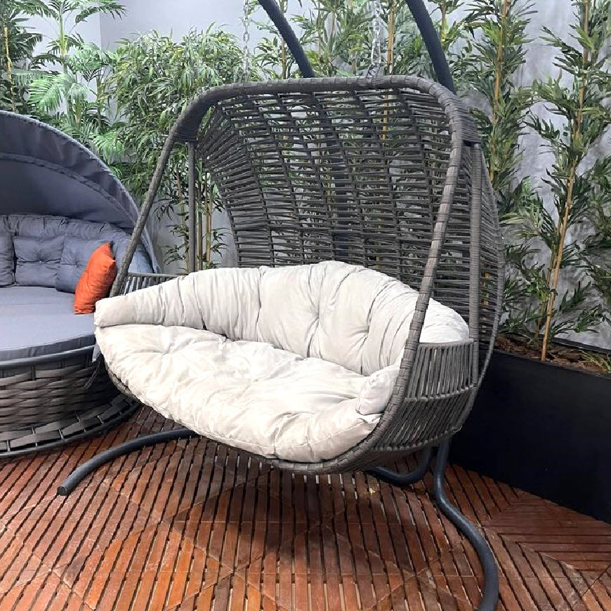 Outdoor Double Seat Garden Furniture Rattan Rope Patio Swings Hanging Egg Chair Hammock with Stand Indoors and Outdoors