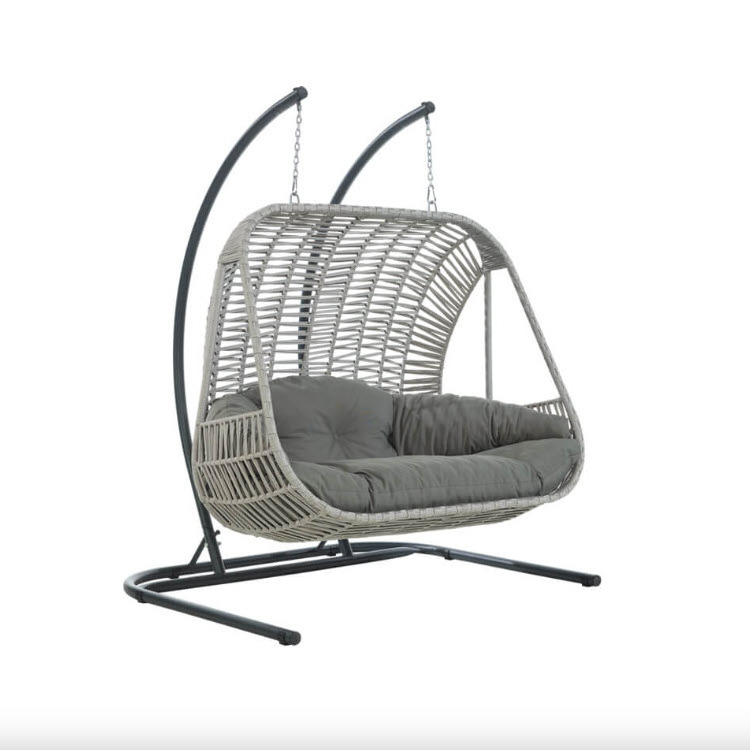 Outdoor Double Seat Garden Furniture Rattan Rope Patio Swings Hanging Egg Chair Hammock with Stand Indoors and Outdoors