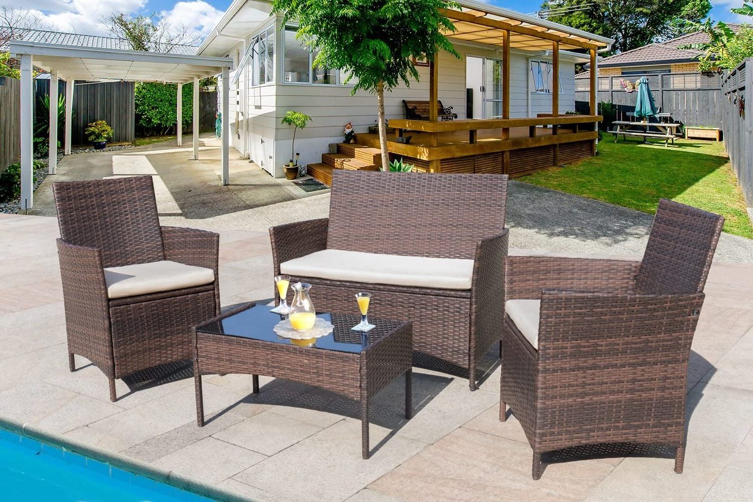 Outdoor Patio Furniture Sets Rattan Chair Wicker Set, Outdoor Indoor Use Backyard Porch Garden Poolside Balcony Furniture