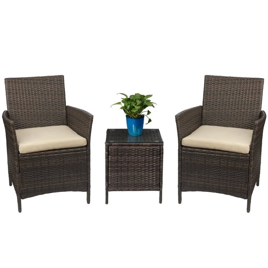 Garden Furniture Set 3 Pieces PE Rattan Wicker Chairs with Table Outdoor Garden Furniture Sets Indoor Outdoor Furniture