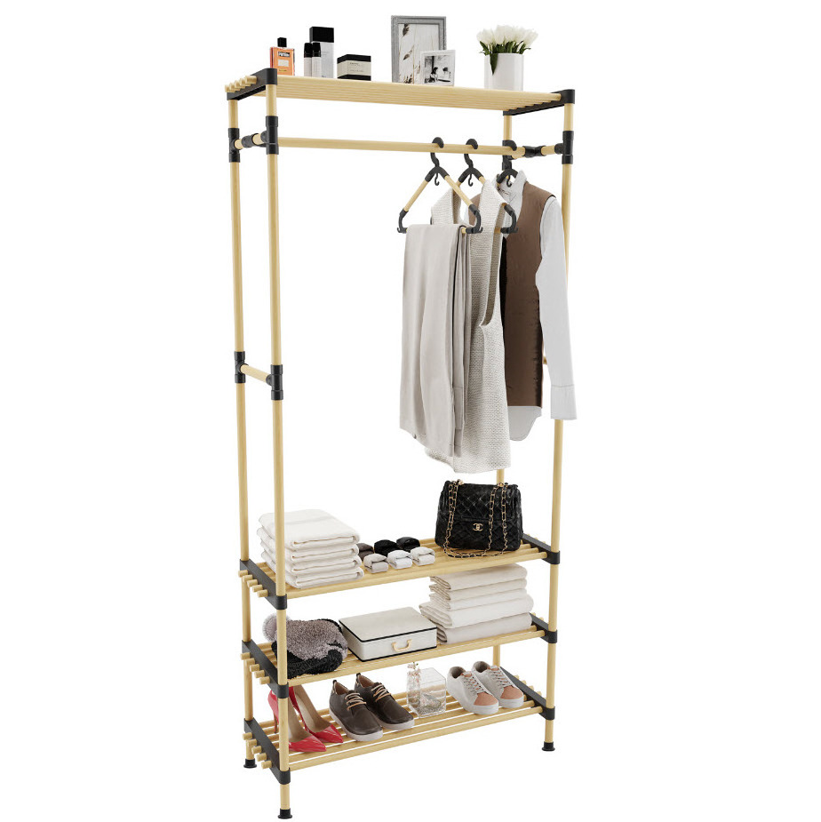 New Design Modular Wood Wardrobe Open Closet Multi Functional Cloth Organizer Shoe Rack Open Storage Living Room Furniture