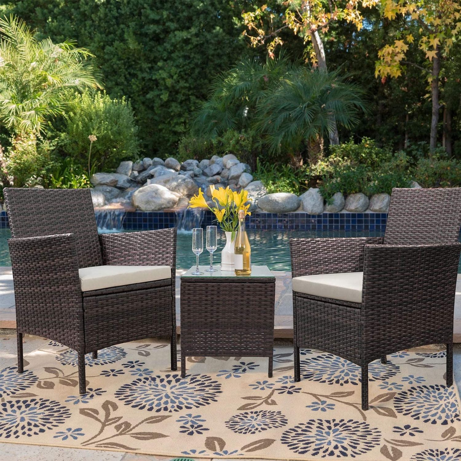 Garden Furniture Set 3 Pieces PE Rattan Wicker Chairs with Table Outdoor Garden Furniture Sets Indoor Outdoor Furniture