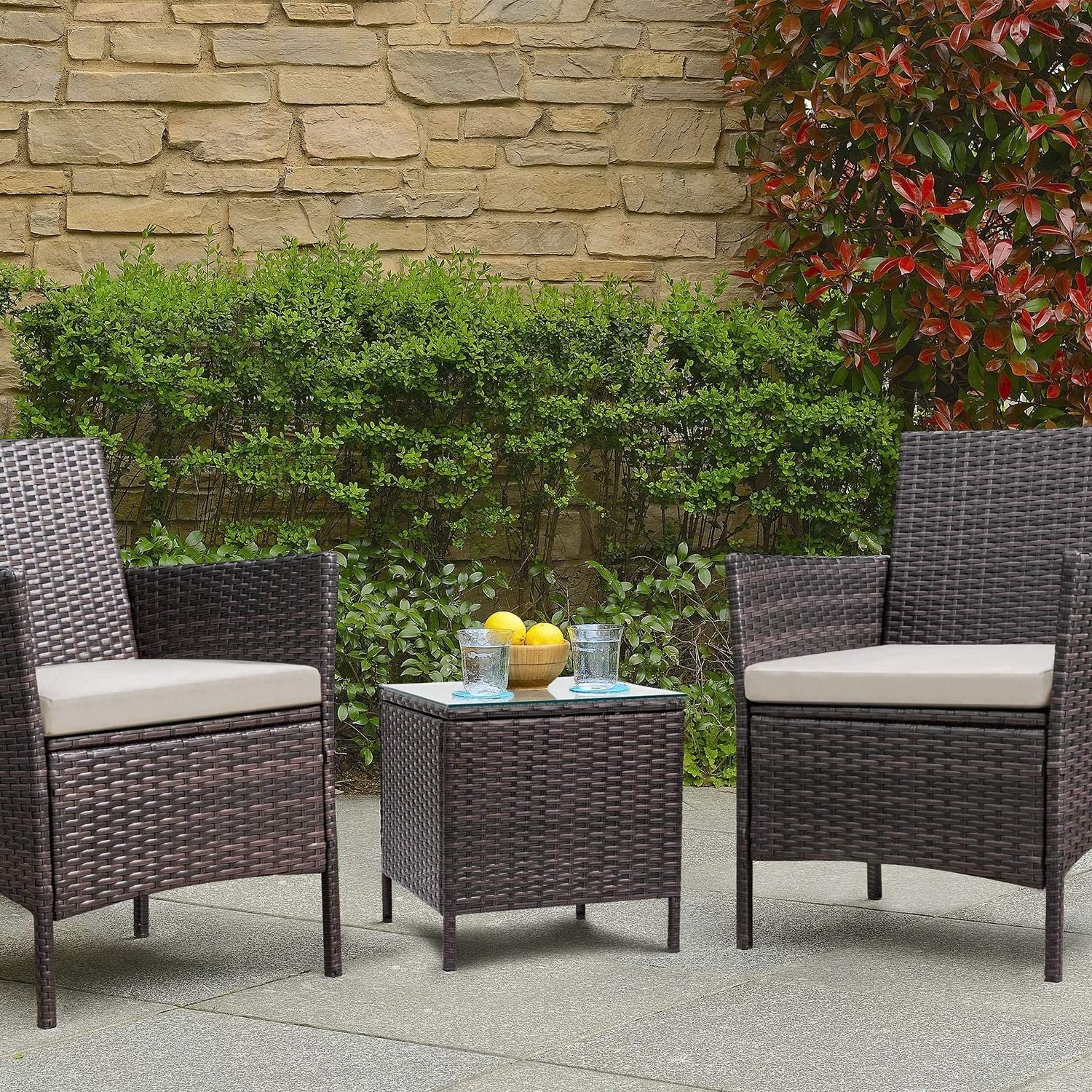 Garden Furniture Set 3 Pieces PE Rattan Wicker Chairs with Table Outdoor Garden Furniture Sets Indoor Outdoor Furniture