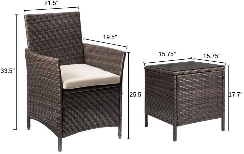 Garden Furniture Set 3 Pieces PE Rattan Wicker Chairs with Table Outdoor Garden Furniture Sets Indoor Outdoor Furniture