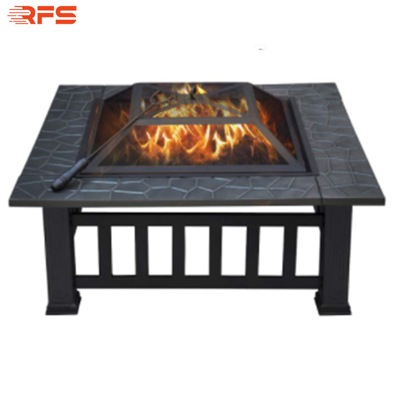 RFS 32inch portable outdoor garden terrace fire pit square sheet metal furniture burning wood camping fire pit grill