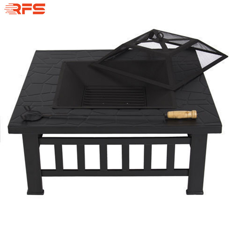 RFS 32inch portable outdoor garden terrace fire pit square sheet metal furniture burning wood camping fire pit grill