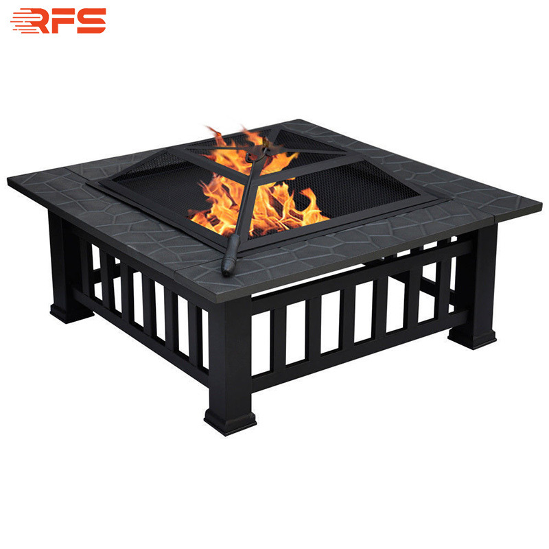 RFS 32inch portable outdoor garden terrace fire pit square sheet metal furniture burning wood camping fire pit grill