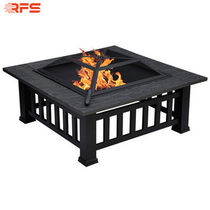 RFS 32inch portable outdoor garden terrace fire pit square sheet metal furniture burning wood camping fire pit grill