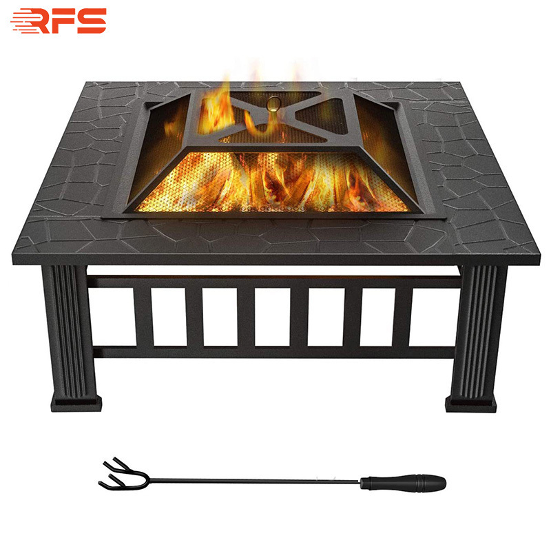 RFS 32inch portable outdoor garden terrace fire pit square sheet metal furniture burning wood camping fire pit grill