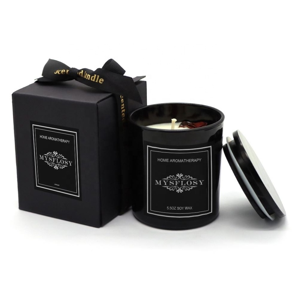 design print logo matt black glass jar home fragrance man candles scented luxury natural scented candle with gift box